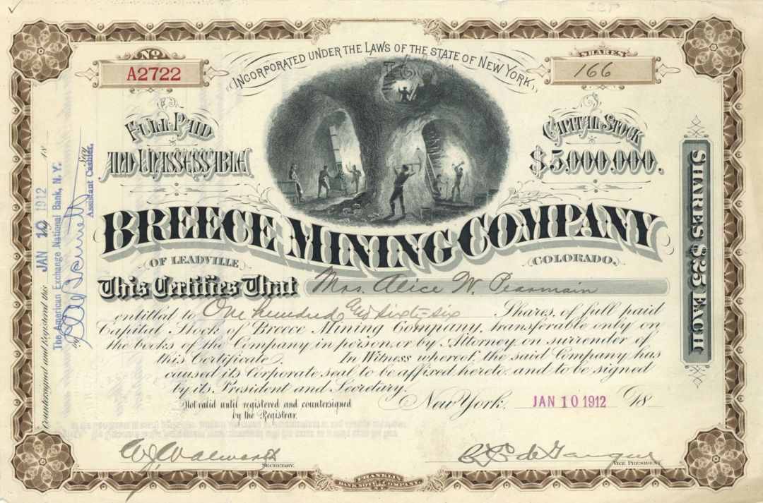 Breece Mining Co. - Stock Certificate