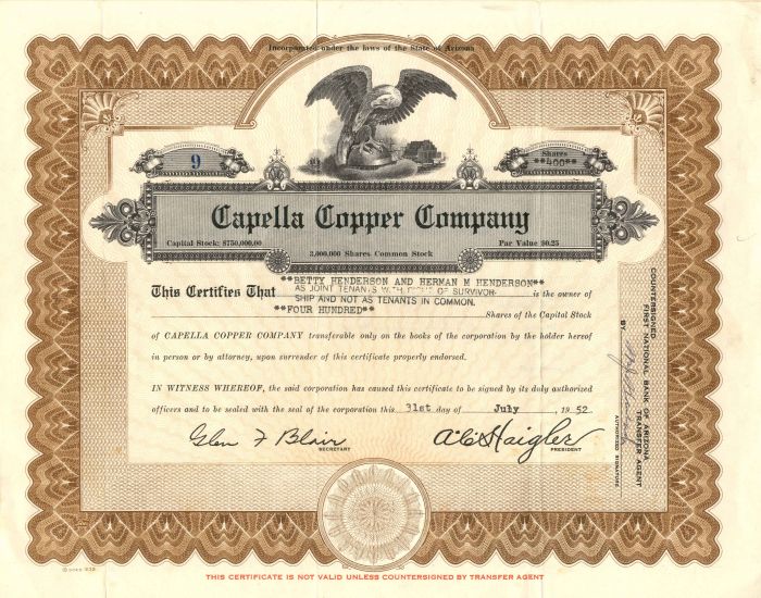 Capella Copper Co. - Stock Certificate