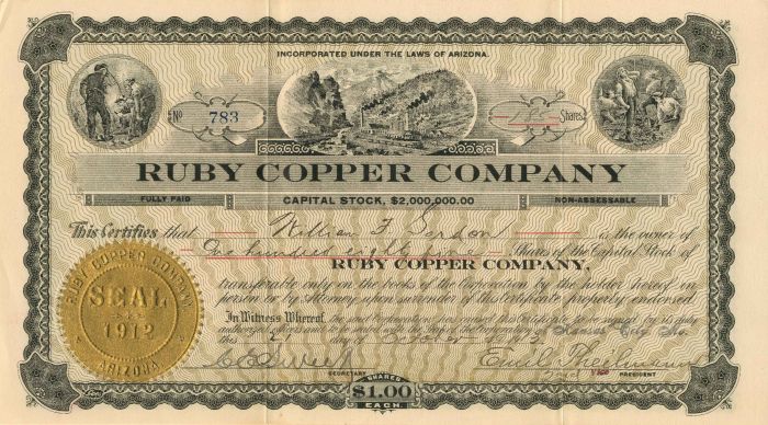 Ruby Copper Co. - Stock Certificate