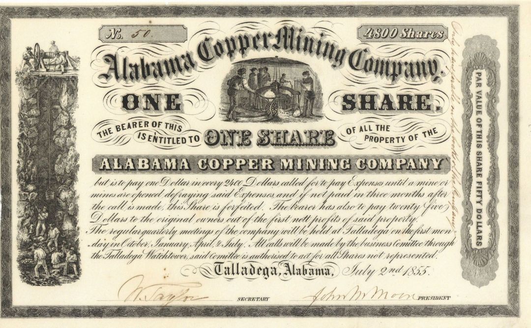 Alabama Copper Mining Co. - Stock Certificate