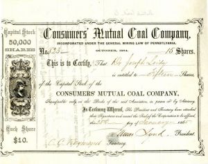 Consumers' Mutual Coal Co. - Stock Certificate