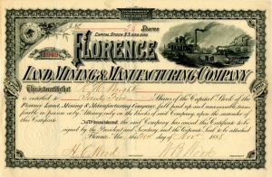 Florence Land, Mining and Manufacturing Co. - Stock Certificate