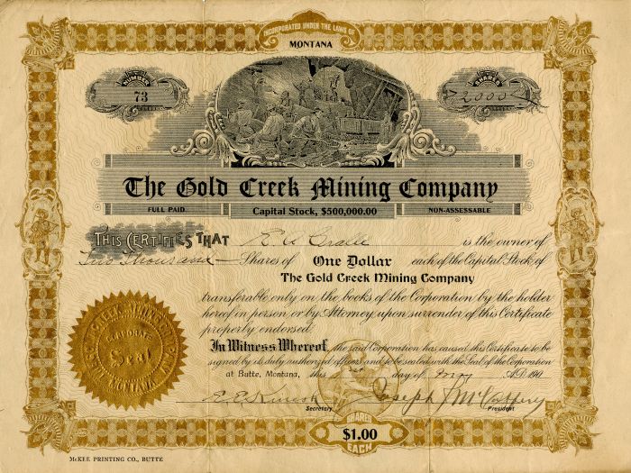 Gold Creek Mining Co. - Stock Certificate