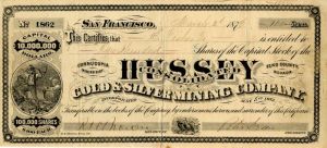 Hussey Consolidated Gold and Silver Mining Co. - Stock Certificate