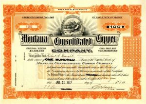 Montana Consolidated Copper Co. - Stock Certificate