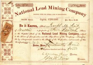 National Lead Mining Co. - Stock Certificate