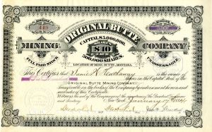 Original Butte Mining Co. - Stock Certificate