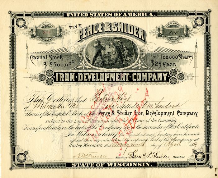 Pence and Snider Iron Development Co. - Stock Certificate