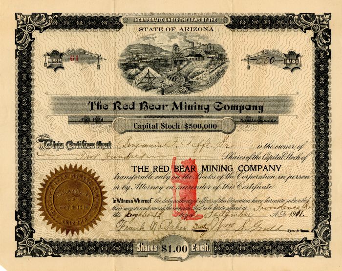 Red Bear Mining Co. - Stock Certificate