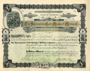 Sacremento Gold Mining and Milling Co. - Stock Certificate
