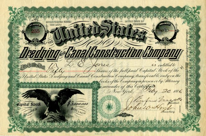 United States Dredging and Canal Construction Co. - Stock Certificate
