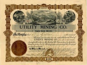 Utility Mining Co. - Stock Certificate