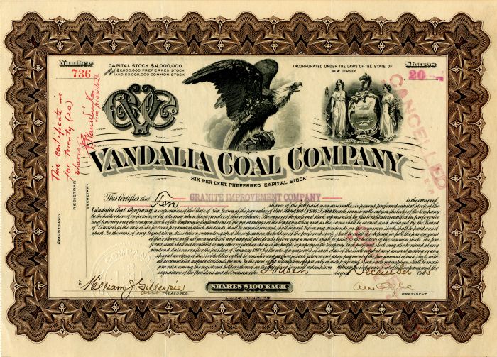 Vandalia Coal Co. - Stock Certificate