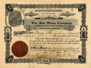 Alta Mines Co. - Stock Certificate