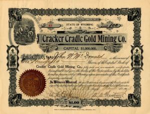 Cracker Cradle Gold Mining Co. - Stock Certificate