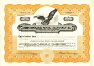 Johnson Gold Mines, Incorporated - Stock Certificate