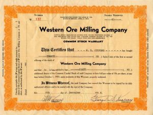 Western Ore Milling Co. - Stock Certificate