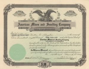 American Mines and Smelting Co. - Stock Certificate