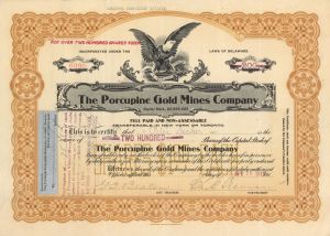 Porcupine Gold Mines Co. - 1913 or 1915 Stock Certificate