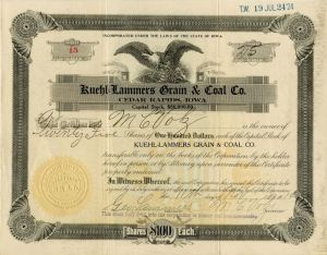 Kuehl-Lammers Grain and Coal Co. - Stock Certificate