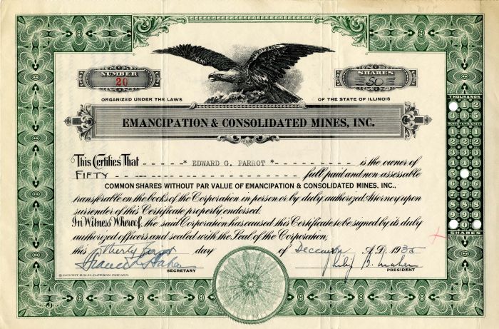 Emancipation and Consolidated Mines, Inc.