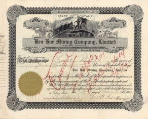 Ben Hur Mining Co., Limited - 1909 dated Stock Certificate
