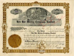 Ben Hur Mining Co., Limited - Stock Certificate