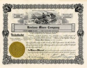 Bostana Mines Co. - Stock Certificate