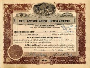 Butte Ramsdell Copper Mining Co. - Stock Certificate