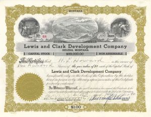 Lewis and Clark Development Co. - 1940 dated Helena, Montana Mining Stock Certificate