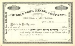 Middle Fork Mining Co. - Stock Certificate