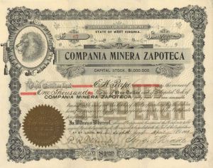 Compania Minera Zapoteca - Stock Certificate
