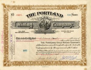 Portland Gold Mining Co. - Stock Certificate