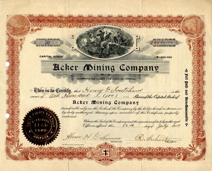 Acker Mining Co. - Stock Certificate