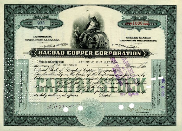 Bagdad Copper Corporation - Stock Certificate