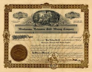 Montezuma Extension Gold Mining Co. - Stock Certificate