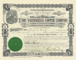 Valensuella Copper Co. - Mining Stock Certificate