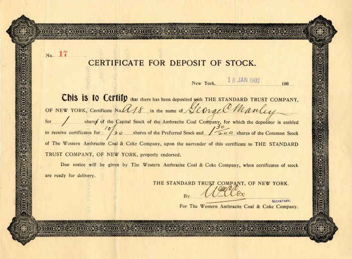 Anthracite Coal Co. - Stock Certificate