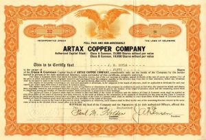 Artax Copper Co. - Stock Certificate
