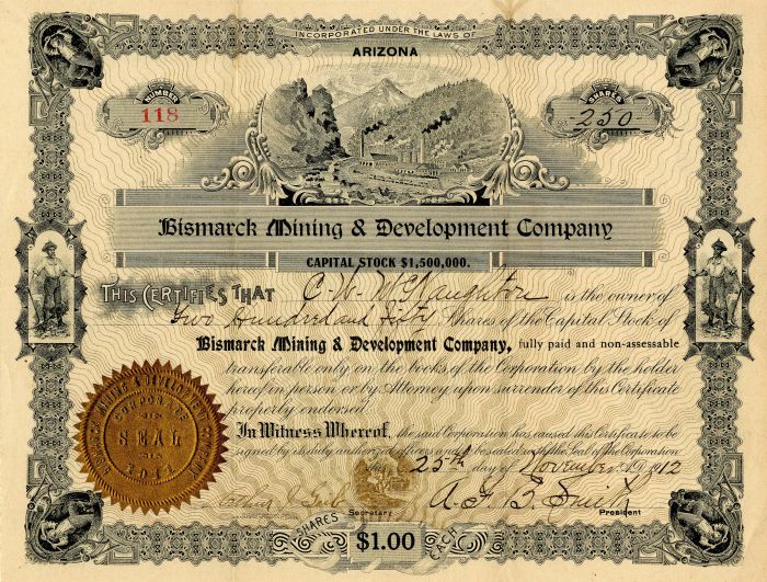 Bismarck Mining and Development Co. - Stock Certificate