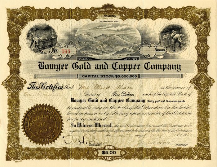 Bowyer Gold and Copper Co. - Stock Certificate