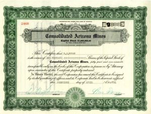 Consolidated Arizona Mines - Stock Certificate