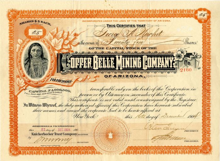 Copper Belle Mining Co. - Stock Certificate