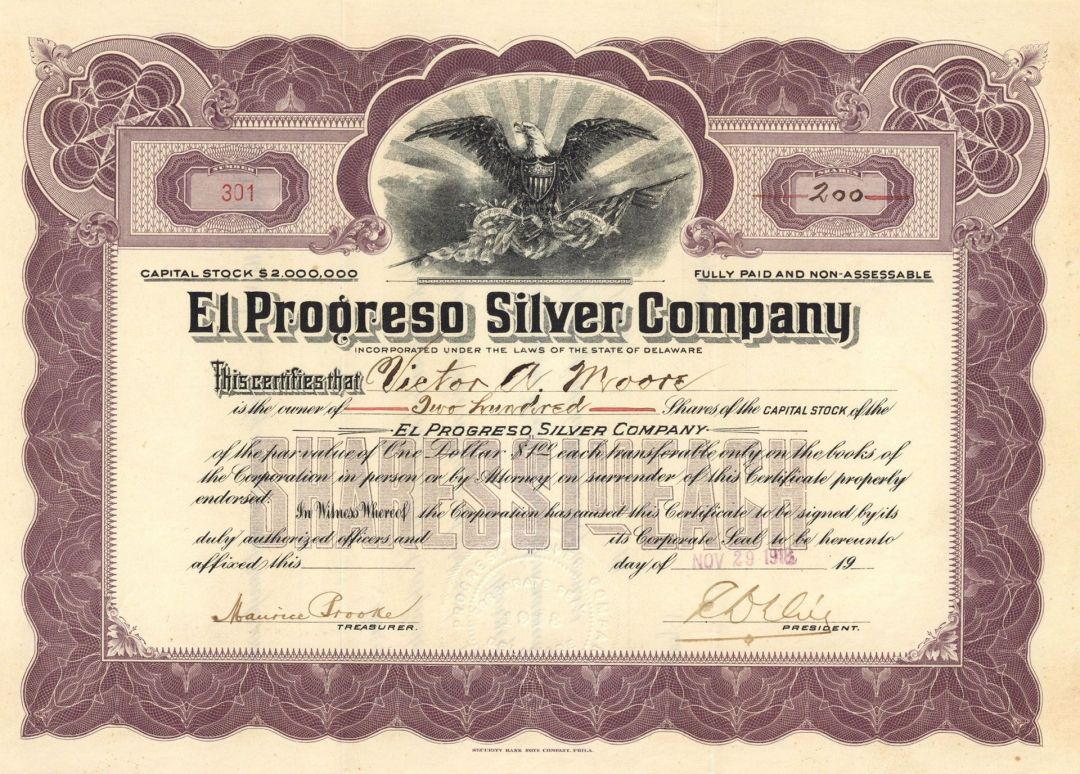 El Progreso Silver Co. - Stock Certificate