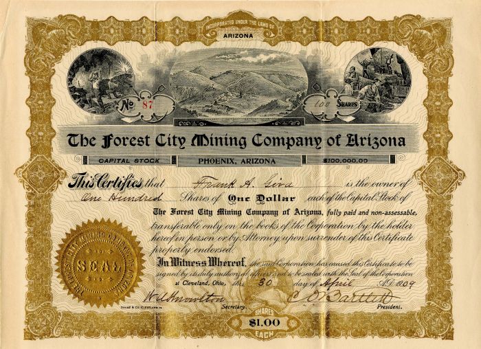 Forest City Mining Co. of Arizona - Stock Certificate