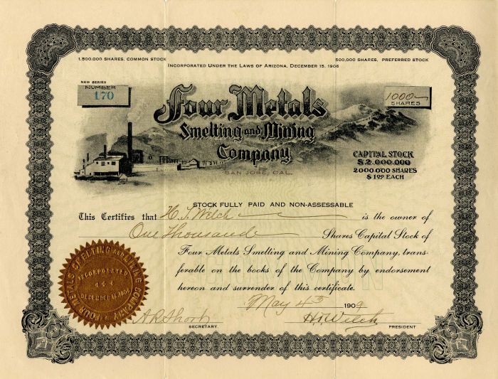 Four Metals Smelting and Mining Co. - Stock Certificate