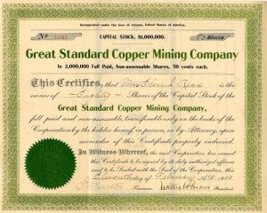 Great Standard Copper Mining Co. - Stock Certificate