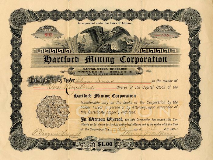 Hartford Mining Corporation - Stock Certificate