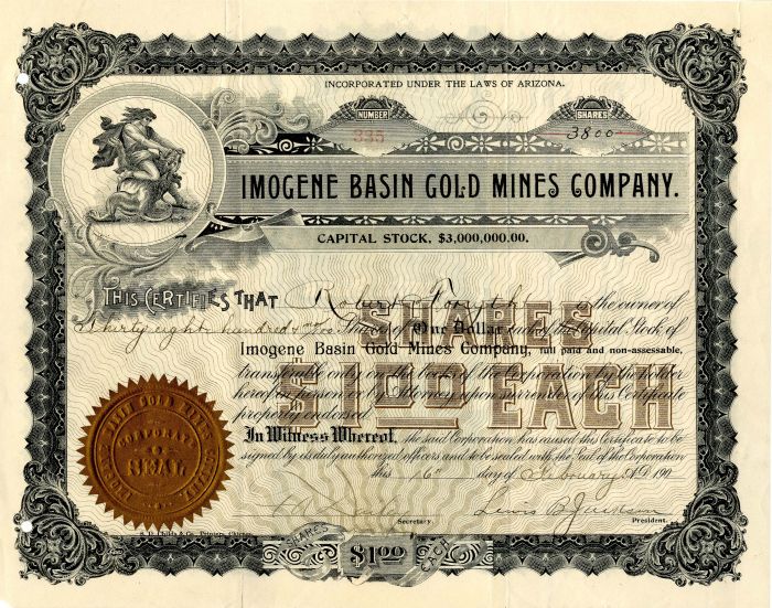 Imogene Basin Gold Mines Co. - Stock Certificate