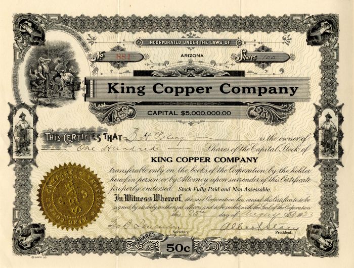 King Copper Co. - Stock Certificate